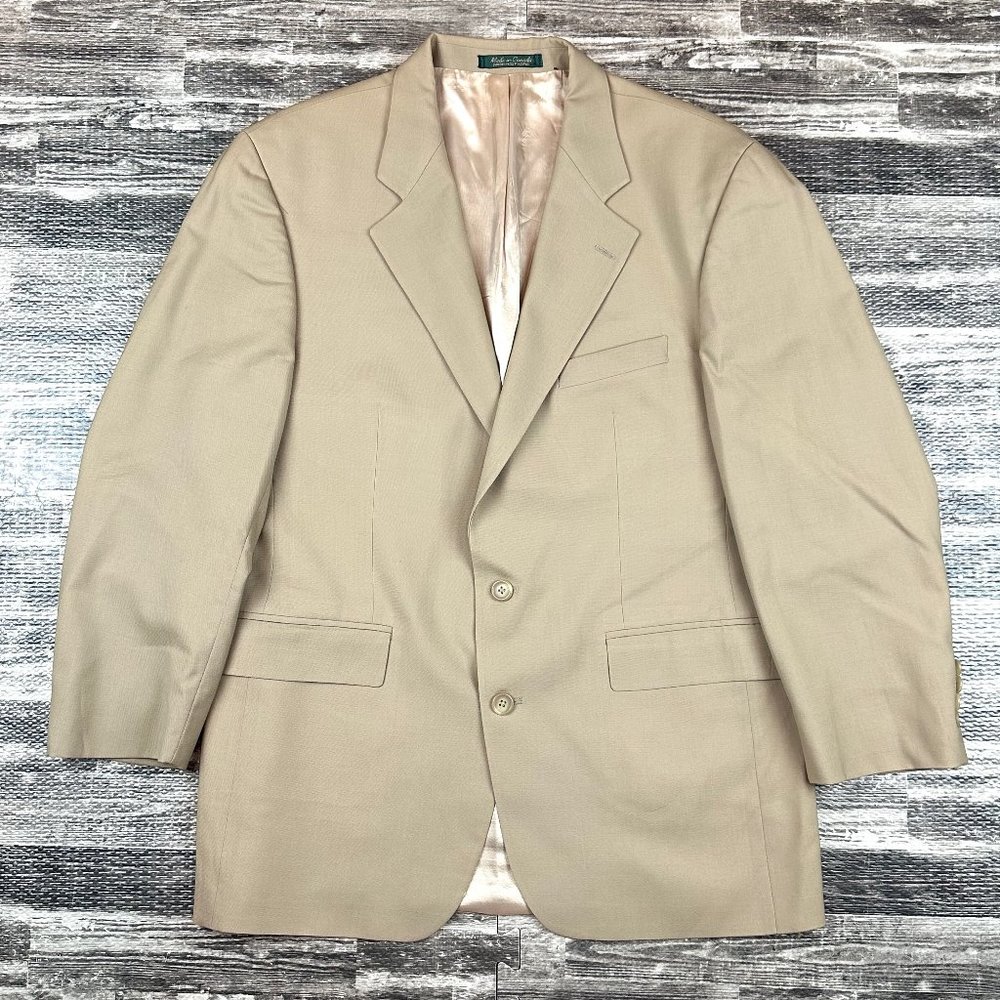 Ralph Lauren Chaps Mens sz 44 Suit Jacket Tan Wool Blazer Made in Canada VINTAGE